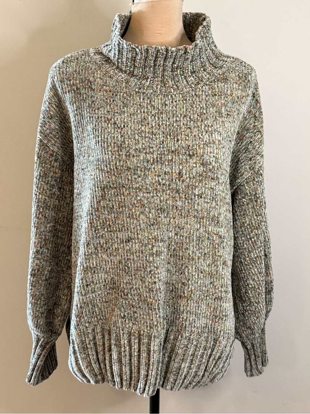 Cynthia Rowley green multicolored chenille mock neck sweater LG